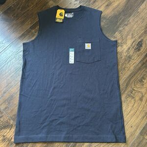 NWT Carhartt Relaxed Fit Mens Small Blue Sleeveless Cotton Pocket T-Shirt